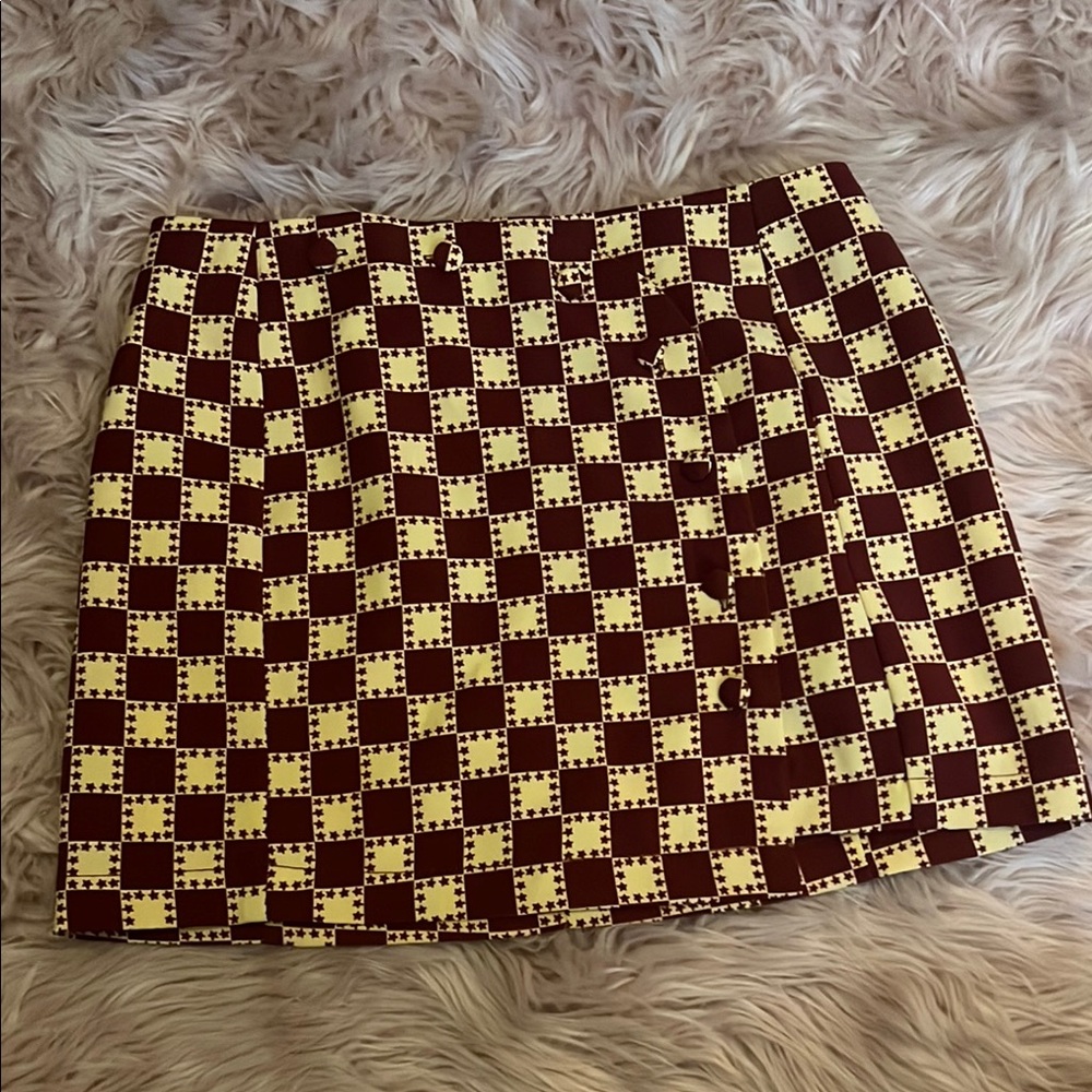 Urban Outfitters Checkered Burgundy and Cream Women's Skirt